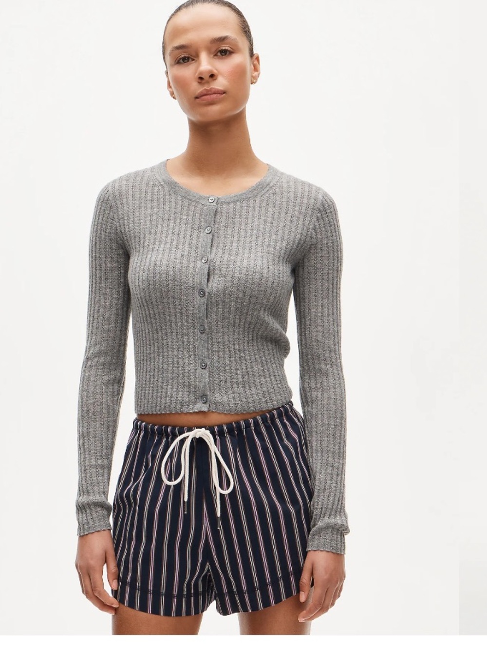 J crew heather graphite Featherweight cashmere pointelle cardigan
